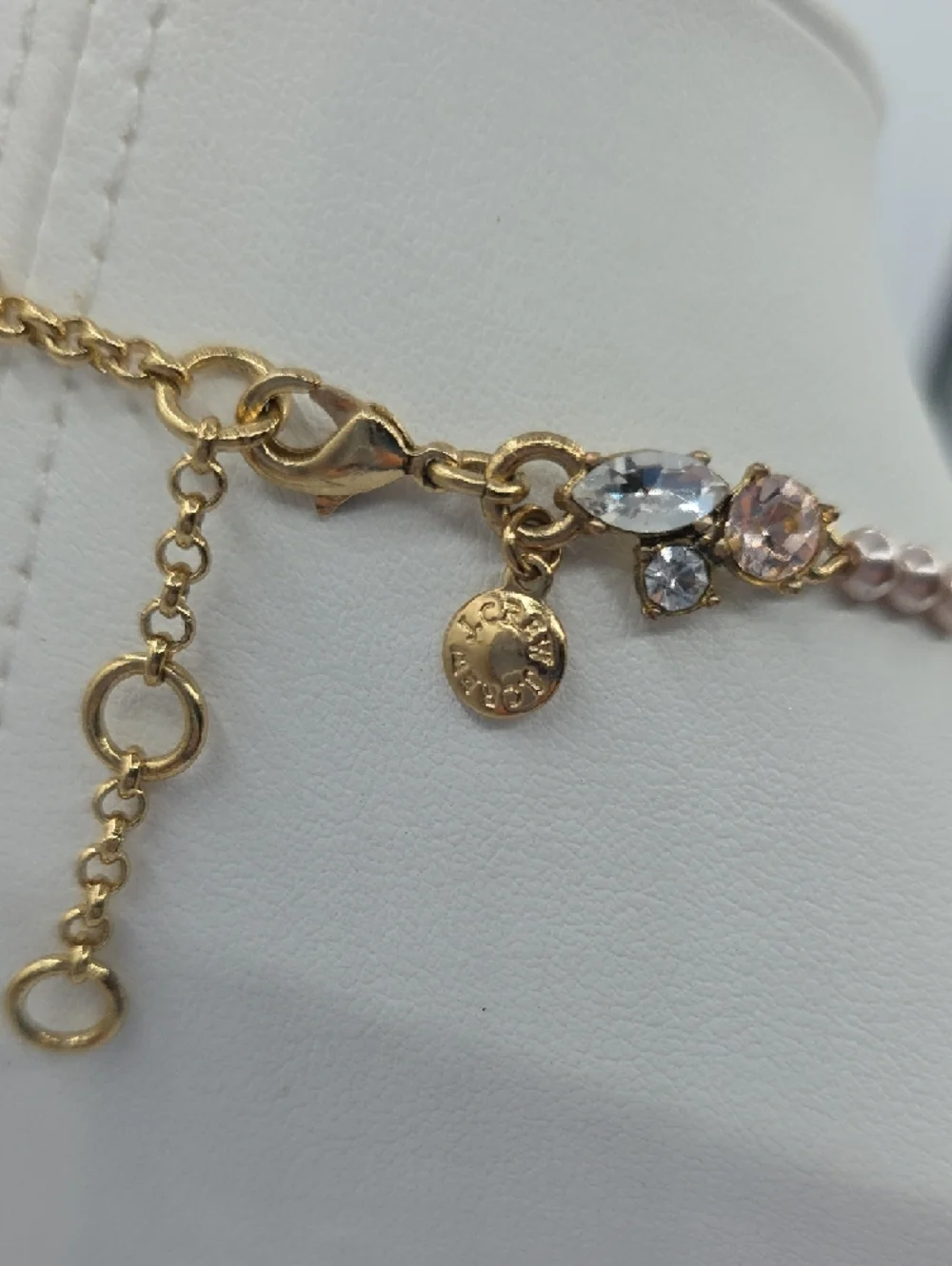 J. Crew Gold-Tone Necklace with Blush Pearl Clusters and Clear Crystals